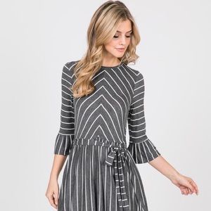 Charcoal Striped Midi Dress